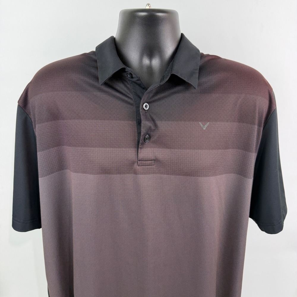 Callaway Opti-Dri Mens‎ XL Polo Shirt Black Burgundy Gradient Stripe Golf Top - Picture 3 of 9
